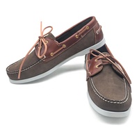 Chaussures bateau confortables et légères en cuir de vachette nubuck marron foncé, faites à la main, respirantes, avec semelle EVA, style barefoot, montantes, pour la marche.