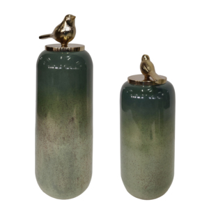 Vasi cilindrici moderni con coperchio a forma di uccello, decorazione in vetro per soggiorno, elegante set di vasi per fiori. - Product Image 2
