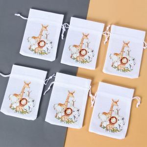 Jungle Safari blanc sacs en toile de jute sac à cordon pochette bonbons cadeau lin poches pour cadeau de fête <span class=keywords><strong>Goodies</strong></span> sac fourre-tout <span class=keywords><strong>anniversaire</strong></span> décor - Product Image 2