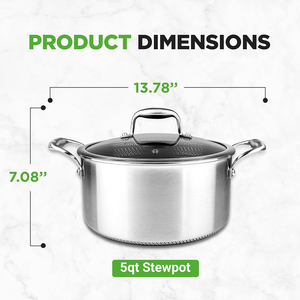 Cocotte en acier inoxydable triple couche avec couvercle en verre, sans revêtement, compatible lave-vaisselle, avec poignée en acier inoxydable, faitout, marmite - Product Image 2