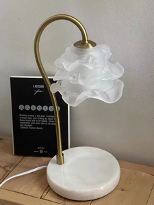 White Flower Midcentury Dome Glass <b>Shade</b> AC Powered LED <b>Table</b> <b>Lamp</b> with Metal Base - Product Image 3