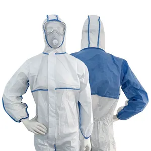 Type 4/5/6 SMS/Sf/PP/PE/Microporous Disposable Safety Protective Clothing Medical Industrial Chemical Coveralls