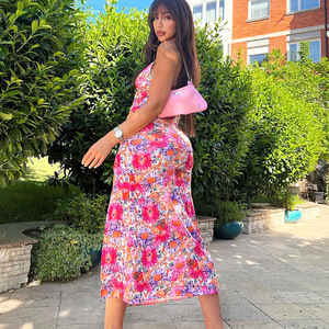 Pronto per la spedizione estate abbigliamento donna abito <span class=keywords><strong>lungo</strong></span> <span class=keywords><strong>con</strong></span> <span class=keywords><strong>spacco</strong></span> all'ingrosso signore rosa disegno floreale <span class=keywords><strong>vestito</strong></span> - Product Image 4