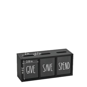 Boîte à monnaie en bois rectangulaire à 3 compartiments pour ranger, économiser et dépenser, organiseur de bureau - Product Image 3
