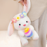Peluche Lapin à Oreilles Tombantes avec Couronne de Fleurs, Adorable Lapin Blanc en Peluche avec Bouquet pour Décoration d'Anniversaire Enfant, Cadeau