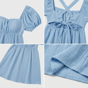 SHENGFU Abito Mini da <span class=keywords><strong>Donna</strong></span> Azzurro con Scollo Quadrato e Maniche a Sbuffo, Vestito Aderente Sexy Formale Casual Estivo Stile Babydoll - Product Image 3