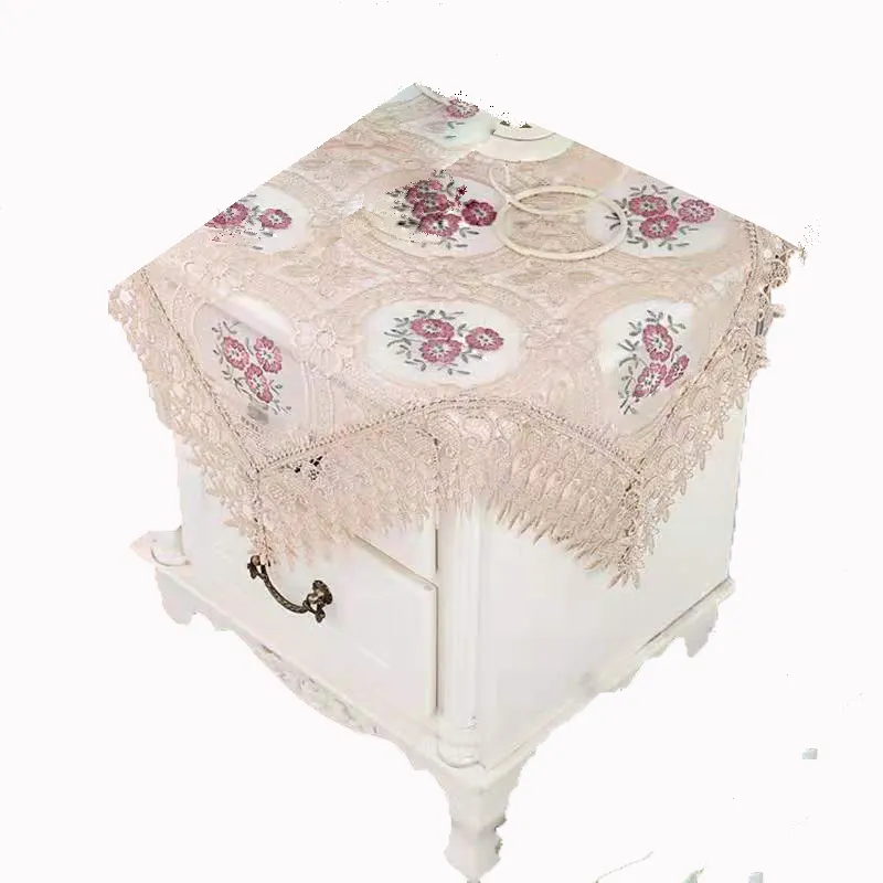 wholesale vinyl polyester wedding lace embroidery tablecloths with the organza table cloth