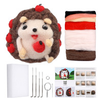 Kit de feutrage à l'aiguille DIY sur le thème des animaux mignons : renard, hérisson, motifs de dessins animés, ensemble de démarrage en laine pour débutants et adultes