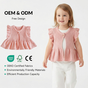 Pull en <span class=keywords><strong>tricot</strong></span> à volants pour bébé, manches volantes, couleur unie, vêtements pour tout-petits, <span class=keywords><strong>gilet</strong></span> en <span class=keywords><strong>tricot</strong></span> pour bébé, OEM ODM - Product Image 1