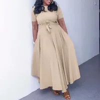 Robe pour femmes grandes tailles, design estival élégant avec détail de nœud, disponible en plusieurs couleurs, vente en gros avec faible MOQ