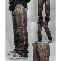 Jeans en similicuir tissé numérique vintage sur mesure, importés, cirés, coupe droite, pour toutes les saisons