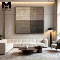 Tableau mural sur toile peint à la main, texture 3D épaisse, motif quadrillé Wabi Sabi, peinture à l'huile faite à la main avec cadre, décoration intérieure