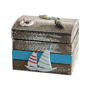 Ocean-themed Wooden <b>Storage</b> Box Set Rectangular Stackable Mediterranean-style Decorative Ornament Living Room <b>Tabletop</b> Prop - Product Image 4