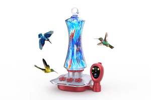 Comederos para Colibríes de Vidrio Soplado a Mano, Modernos, con Cascada, 5 Estaciones de Alimentación de Metal, Resistentes al Óxido, para Colgar en el Patio Trasero - Product Image 6