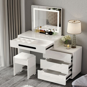 Table de toilette en bois blanche simple et abordable pour chambre à coucher <span class=keywords><strong>avec</strong></span> <span class=keywords><strong>miroir</strong></span>, ensemble de meubles de maison modernes de luxe <span class=keywords><strong>avec</strong></span> éclairage <span class=keywords><strong>LED</strong></span> pour le maquillage - Product Image 3