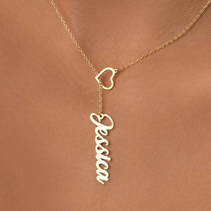 Collier personnalisé avec nom et lettre d'amour en acier inoxydable plaqué or 18 carats, chaîne à maillons minimaliste, pendentif, cadeau de la Saint-Valentin - Product Image 5