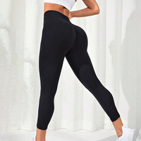 Pantalon de yoga taille haute sans coutures anti-plis pour femme, effet push-up, en Spandex/Nylon, élastique, longueur intégrale, couleur unie
