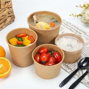Gobelets et bols à soupe jetables en papier biodégradable de qualité alimentaire, personnalisables pour la vente à emporter, bols à nouilles et salades, emballages en papier pour soupes - Product Image 3
