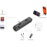 Support de téléphone portable pliable de bureau, adaptateur de charge et de données 2-en-1 double Type-C, répartiteur USB-C à angle droit pour smartphone et tablette