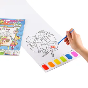 Özel cep suluboya resim imleri kitap çocuklar için palet boya kitap su boyama çizim kitabı oyuncak seti fırça ile