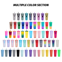 2025 été chaud bricolage 16oz 24oz tasse à café froide Double paroi en plastique irisé mat clouté tasses gobelet avec couvercle en paille