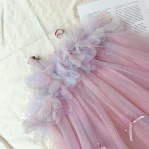 Vestido de Princesa de Tul Ombré para Niñas, Escote con Pétalos 3D, Lazo Grande, Floral Rosa, Verano, Hasta la Rodilla, Fiesta, ODM, Línea A, Transpirable - Product Image 3