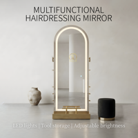 Miroir de Salon Moderne de Luxe Sulin Doré avec Éclairage LED, Meuble de Rangement Professionnel pour Barbier et Atelier