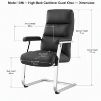 Fauteuil d'invité cantilever à assise profonde en cuir PU noir et gris, dossier segmenté haut, base chromée type traîneau, pour salle de réunion et conférence 1026