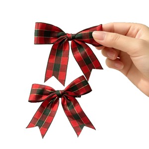 Christmas red plaid <b>bow</b> hair <b>clip</b>, sweet and cute girly New Year hair accessory. - Product Image 5
