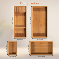 Organizador de Cajones de Bambú, Juego de 4 Piezas, Carbonizado, Antideslizante, Extra Profundo, Bandeja de Almacenamiento de Cubiertos para Cocina, Porta Cuchillos