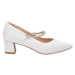 Zapatos de boda con cadena extraíble de 2 vías, zapatos de novia con tacón de bloque, decoración de diamantes de imitación de 5cm de altura, tipo de cierre sin cordones para fiestas - Product Image 3
