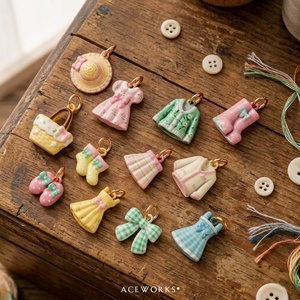 Whimsical Wardrobe Gallery | 18K Gold Plated Brass Pastel Charm Pendant: Dress Boot Hat Basket Bag Cardigan <b>Bow</b> Skirt Socks Coat - Product Image 3