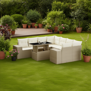 Ensemble de canapés de jardin en rotin beige, mobilier d'extérieur 6 places, design contemporain, résistant aux UV - Product Image 2