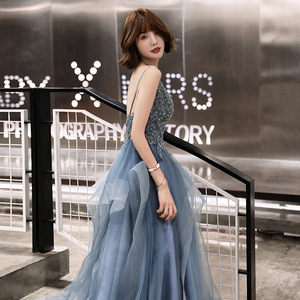 Jupe à bretelles de banquet, nouvelle robe élégante à texture fine, robe longue de soirée, robe de bal pour anniversaire, 2024 - Product Image 2