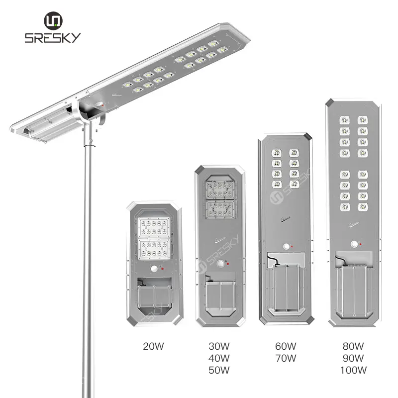 Đèn Đường Năng Lượng Mặt Trời 20W 100W Tích Hợp Đèn Led Cảm Biến Chuyển Động Giá Nhà Sản Xuất SRESKY IP65 Chống Thấm Nước Tích Hợp Tất Cả Trong Một Đèn Đường Ngoài Trời