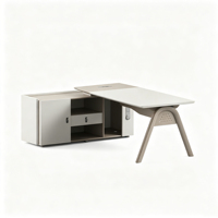 Bureau de direction moderne en forme de L, gris et blanc, table de bureau pour PDG, poste de travail pour manager, mobilier de bureau pour salle de direction
