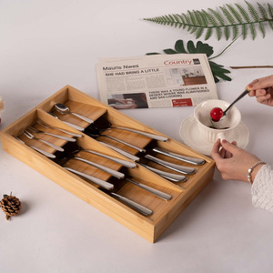 Bamboo Cutlery <b>Storage</b> <b>Box</b> Rectangular <b>Kitchen</b> Drawer Organizer Space Saving Tableware Rack - Product Image 1