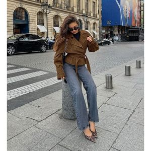 Custom 2026 Brown <b>Suede</b> Jacket <b>Women</b> Wrap Tie Full Sleeve Winter Outwear Windproof <b>Coat</b> - Product Image 6