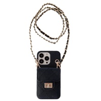 Étui de téléphone à motif écossais avec porte-cartes et chaîne bandoulière diagonale pour iPhone 16 15 14 13 12 Pro Max Plus
