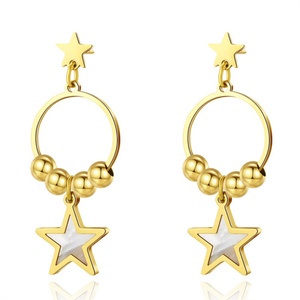 Korean Cute 18k Gold Plated Hoop <b>Earrings</b> Stainless Steel Star Pendant <b>Earring</b> - Product Image 1
