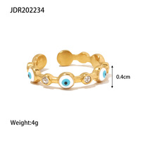 Mignon or 18 carats en acier inoxydable zircon cubique bleu mauvais yeux bague réglable ouverture mauvais œil anneaux sans ternissement pour les femmes