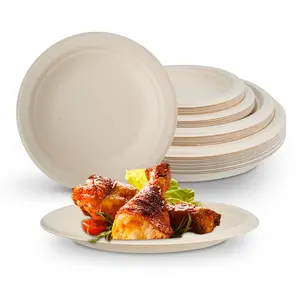 10-Inch Eco-Friendly Biodegradable Sugarcane Bagasse BPA-Free Disposable Primary Plates Customizable For Parties