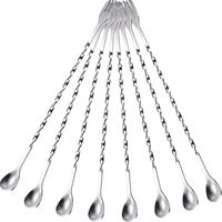 Ensemble de cuillères à bar en acier inoxydable argenté, manche long de 10 pouces, cuillère à mélanger les cocktails, outil professionnel pour barman, vente en gros