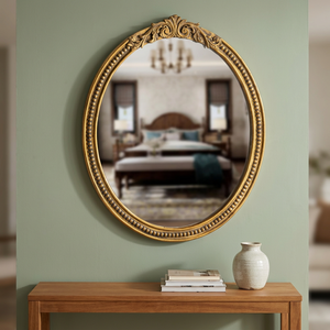 Oval Brass Wall <b>Mirror</b> with Ornate Frame Traditional Decorative Design for Bedroom Living Room - Product Image 2