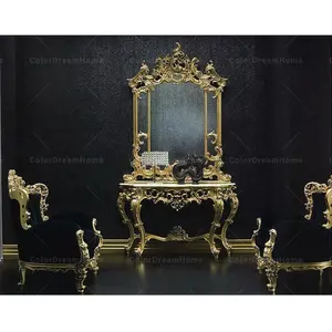 Luxe Barokke Villa Meubels Woonkamer Golden Houten Marmer Console Met Spiegel