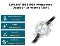Lumières LED de Noël permanentes de style pierre précieuse, étanches IP68, RGB 12V, Ra90, 100lm/W, garantie 5 ans, sans fil