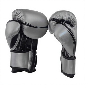 Gants de boxe en cuir PU gris et noir avec fermeture Velcro, sangle de poignet réglable, équipement d'entraînement pour adultes - Product Image 2