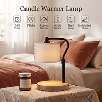 Lampe chauffe-bougie électrique style ferme chaleureuse, sans suie, avec abat-jour en tissu de lin naturel et base en bois pour bougies en pot