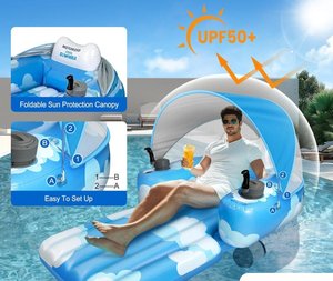 Plateforme flottante électrique gonflable en PVC avec auvent, double moteur, rechargeable, <span class=keywords><strong>pour</strong></span> fêtes d'adultes, avec porte-gobelets intégrés - Product Image 3