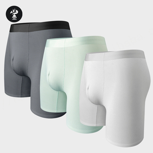 Wholesale Mesh Pouch Boxer Briefs Ice Silk Boxer Shorts Men Seamless Long Leg <b>Running</b> Sport Brief Underwear for Men - Product Image 3